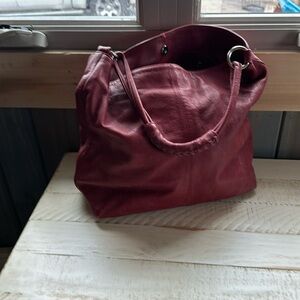 Red leather soft slouch shoulder bag